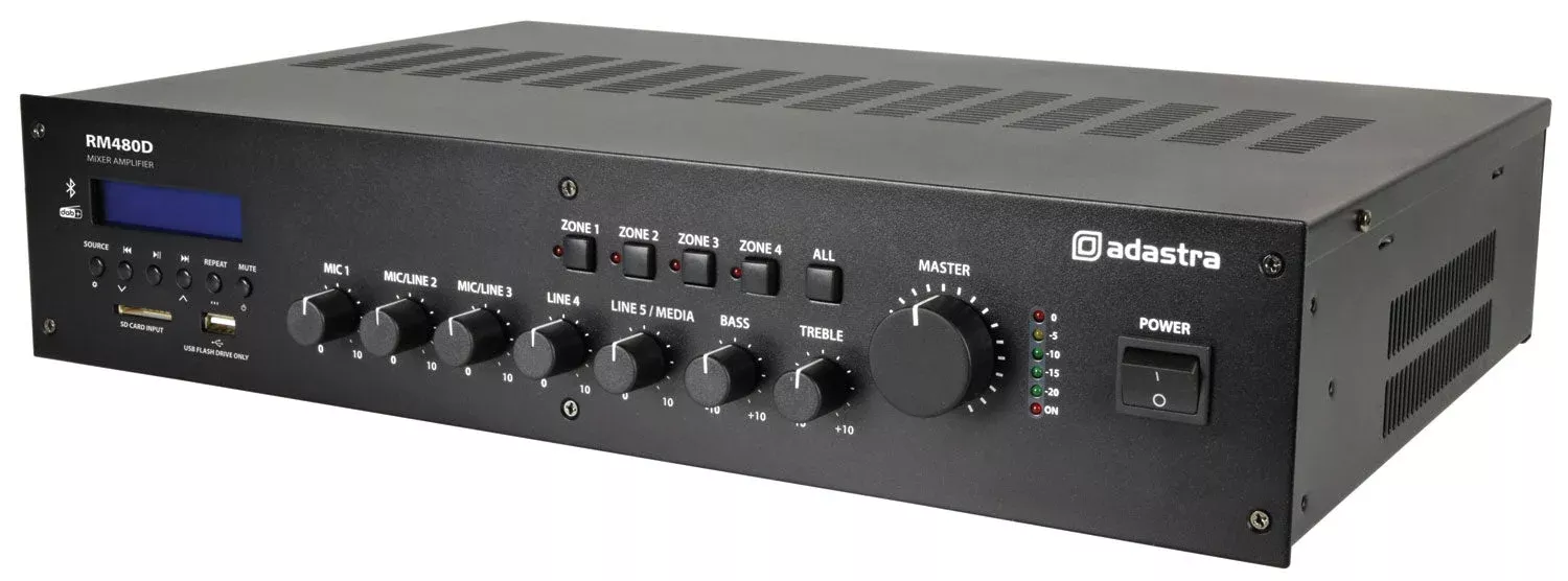 Adastra RM480D 100V Mixer-Amplifier – 480W with DAB+, Bluetooth & USB