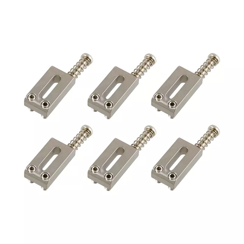 Allparts BP-0927-011 Rectangular Bridge Saddles with Offset Screw – Satin Chrome (Set of 6)