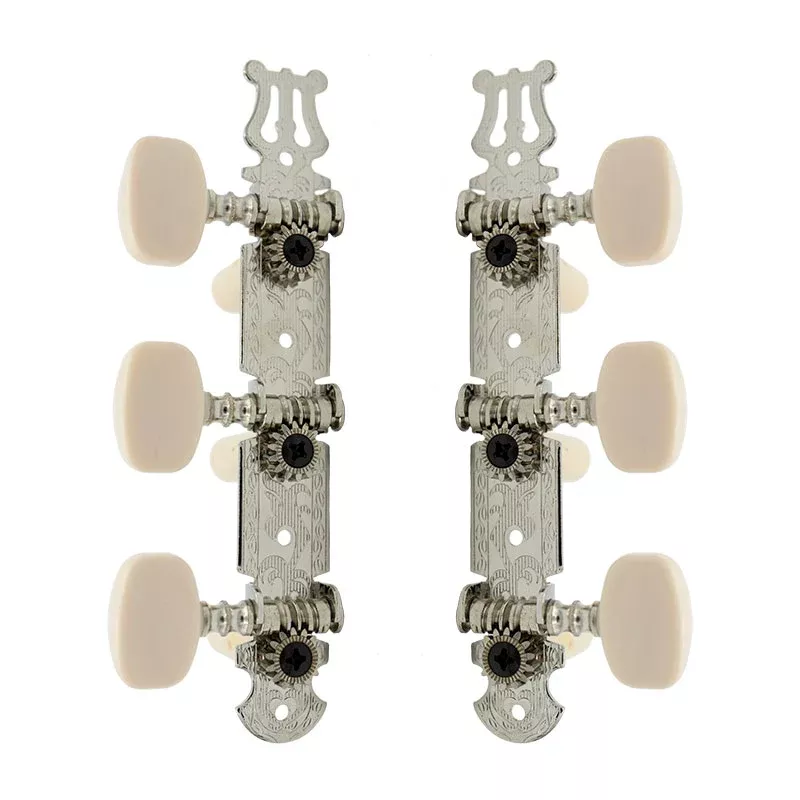 Allparts TK-0125-001 Classical Tuner Set with Square White Buttons – Nickel