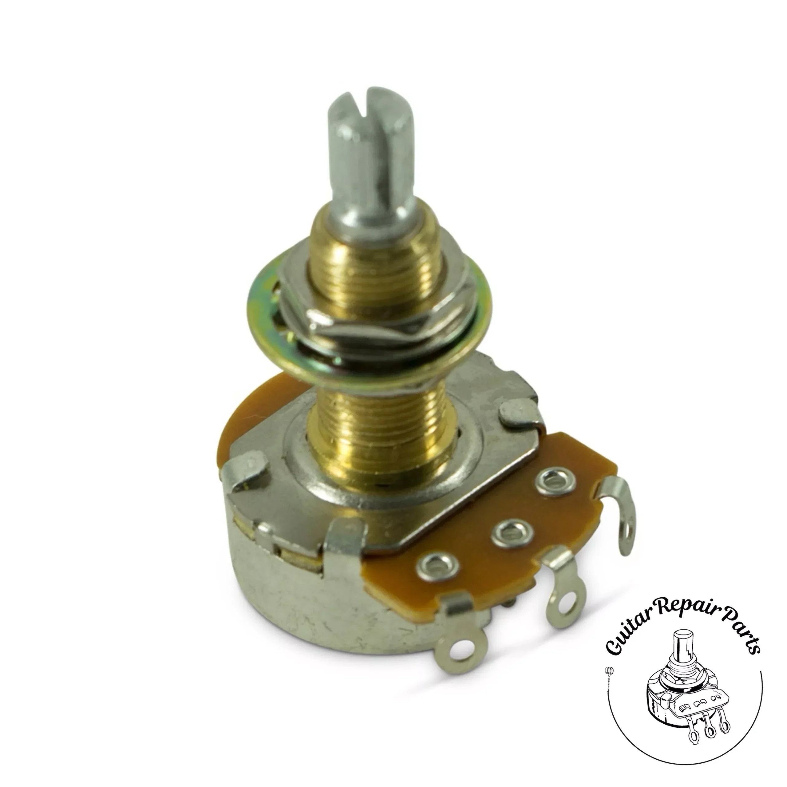 Alpha 500K Reverse Audio Taper Pot, Left Handed, 3/4″ Bushing, Split-Shaft