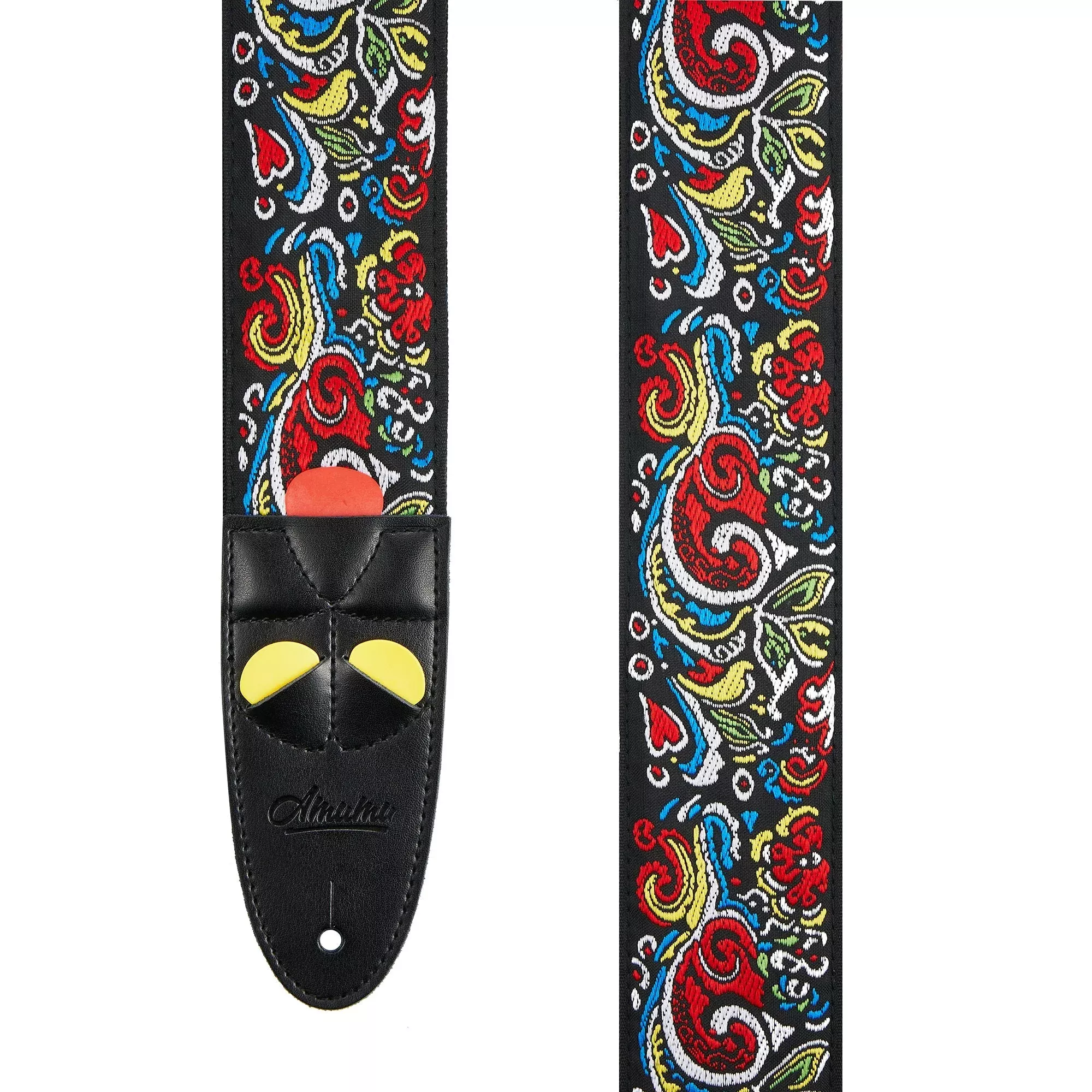 Amumu Love and Flower Guitar Strap – Premium Leather Ends, Adjustable 37″ to 63″
