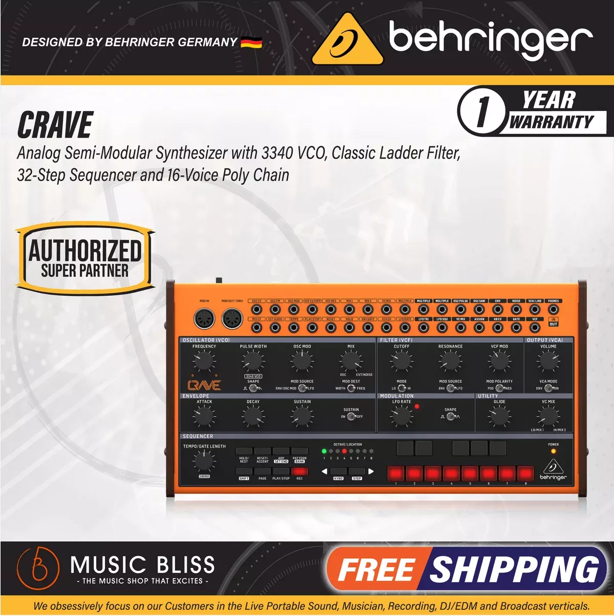 Behringer Crave Analog Synthesizer with Sequencer
