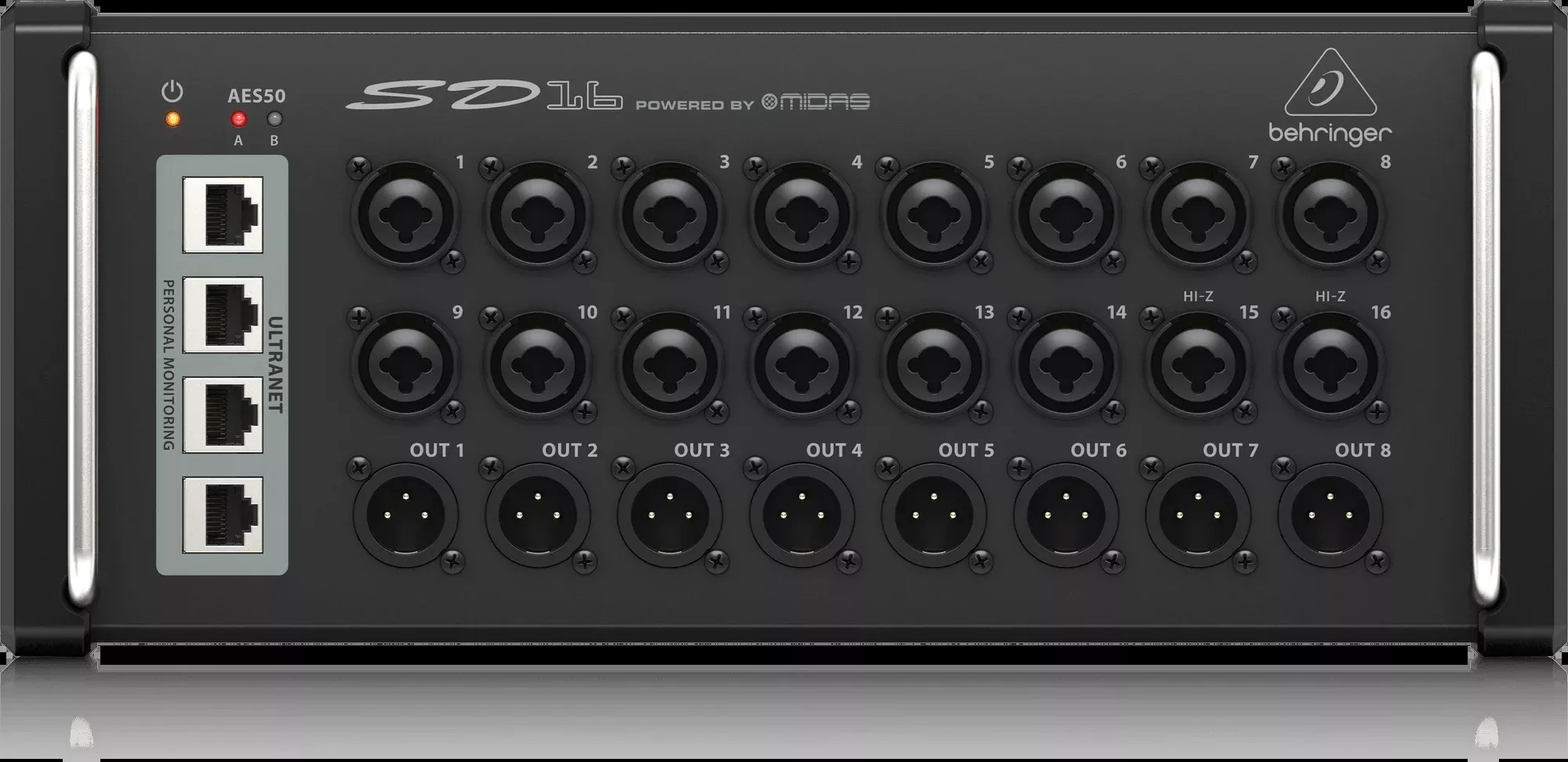 Behringer SD16 Digital Stage Box – 16 Midas Preamps, 8 Outputs, AES50 & Ultranet I/O Integration