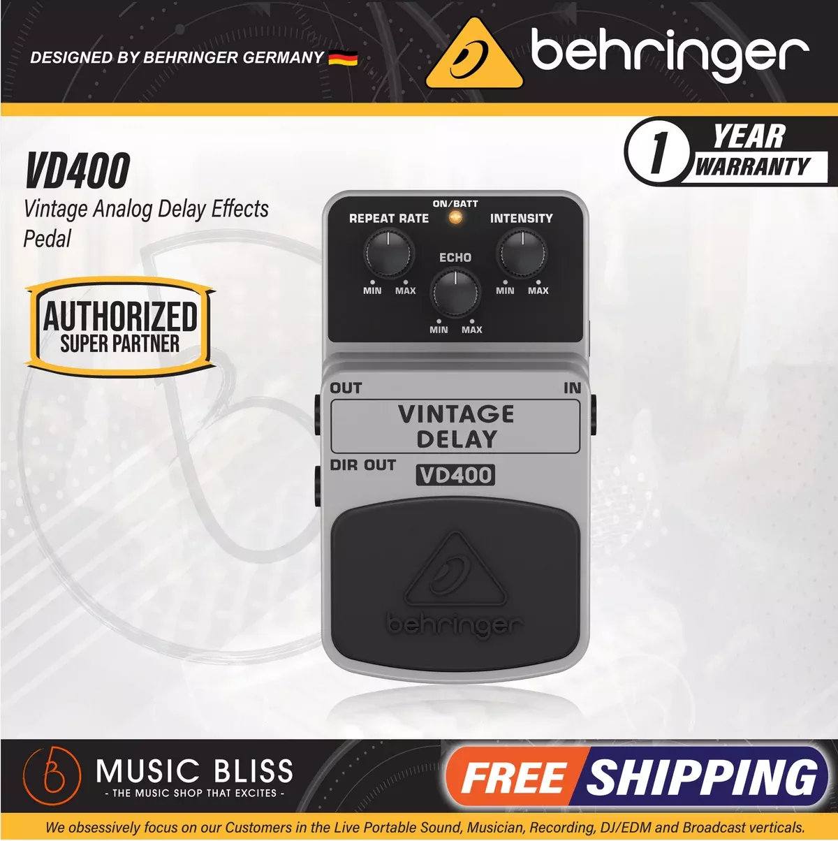 Behringer VD400 Vintage Delay Guitar Effects Pedal