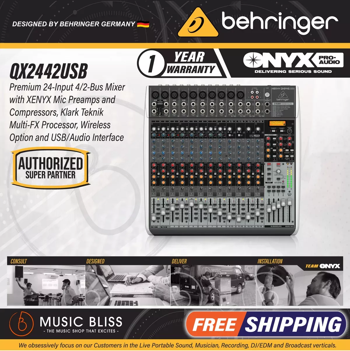 Behringer XENYX QX2442USB Mixer with USB and Effects