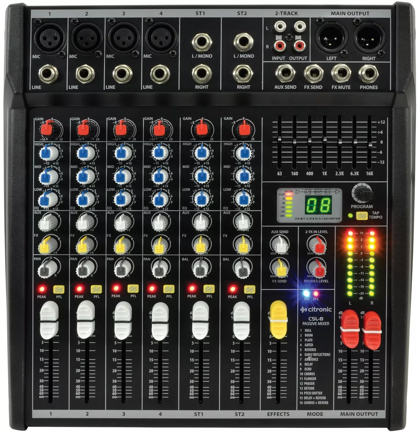 Citronic CSL-8 Compact Mixing Console with DSP – 8 Input, 16-Program DSP Effects