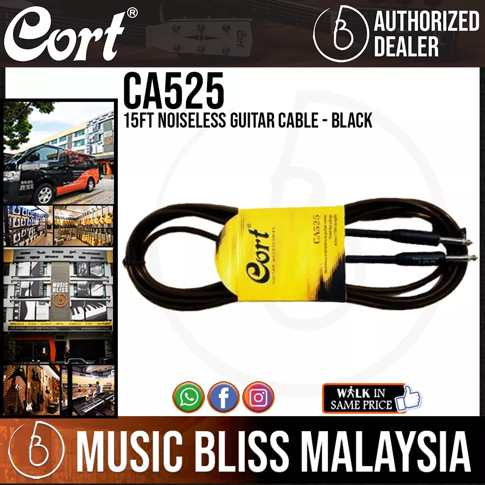Cort CA525 15ft Noiseless Guitar Cable – Black
