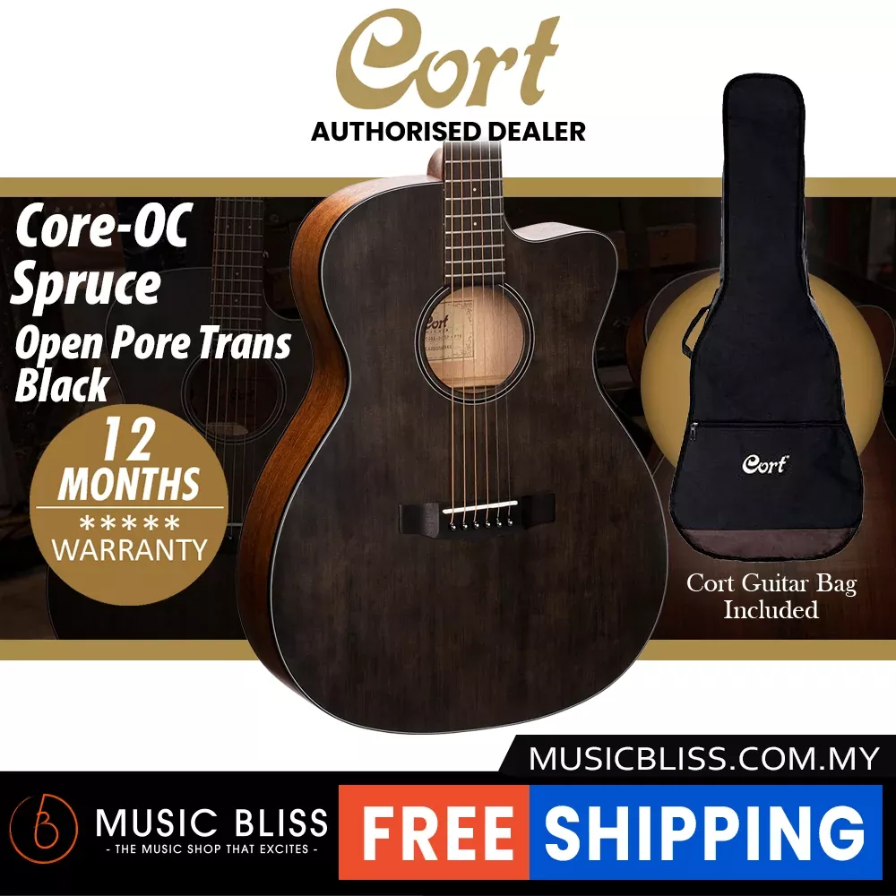 Cort Core-OC Spruce Acoustic Guitar with Bag – Open Pore Trans Black