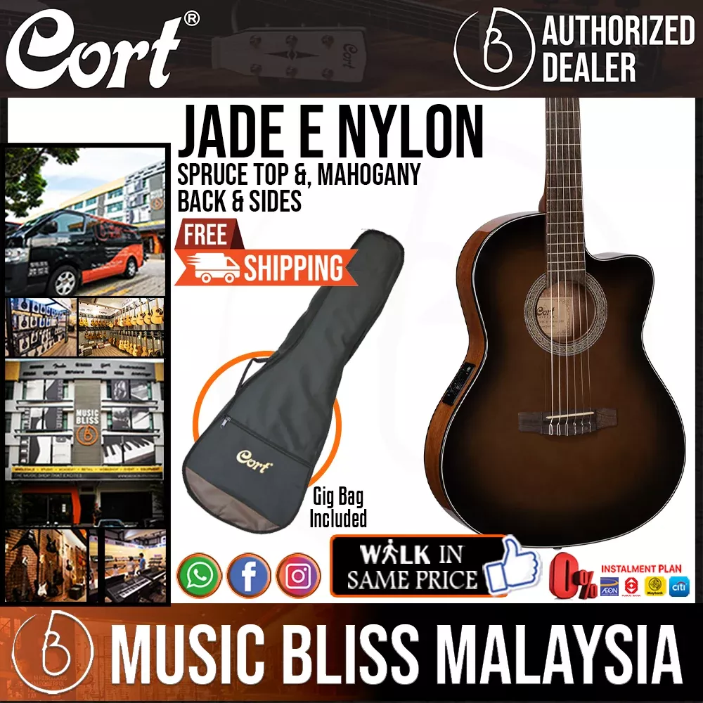 Cort Jade E Nylon Classical Guitar with Bag - Dark Brown Burst