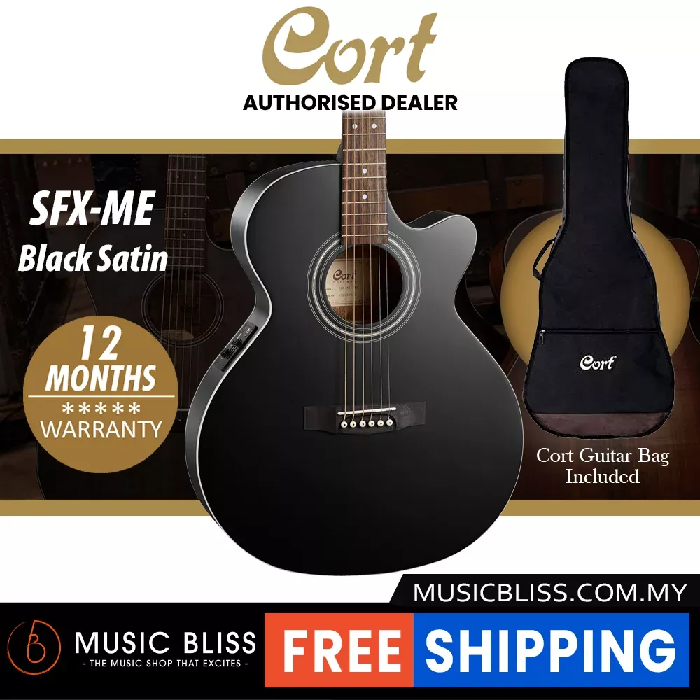 Cort SFX-ME Acoustic Guitar with Bag – Black Satin