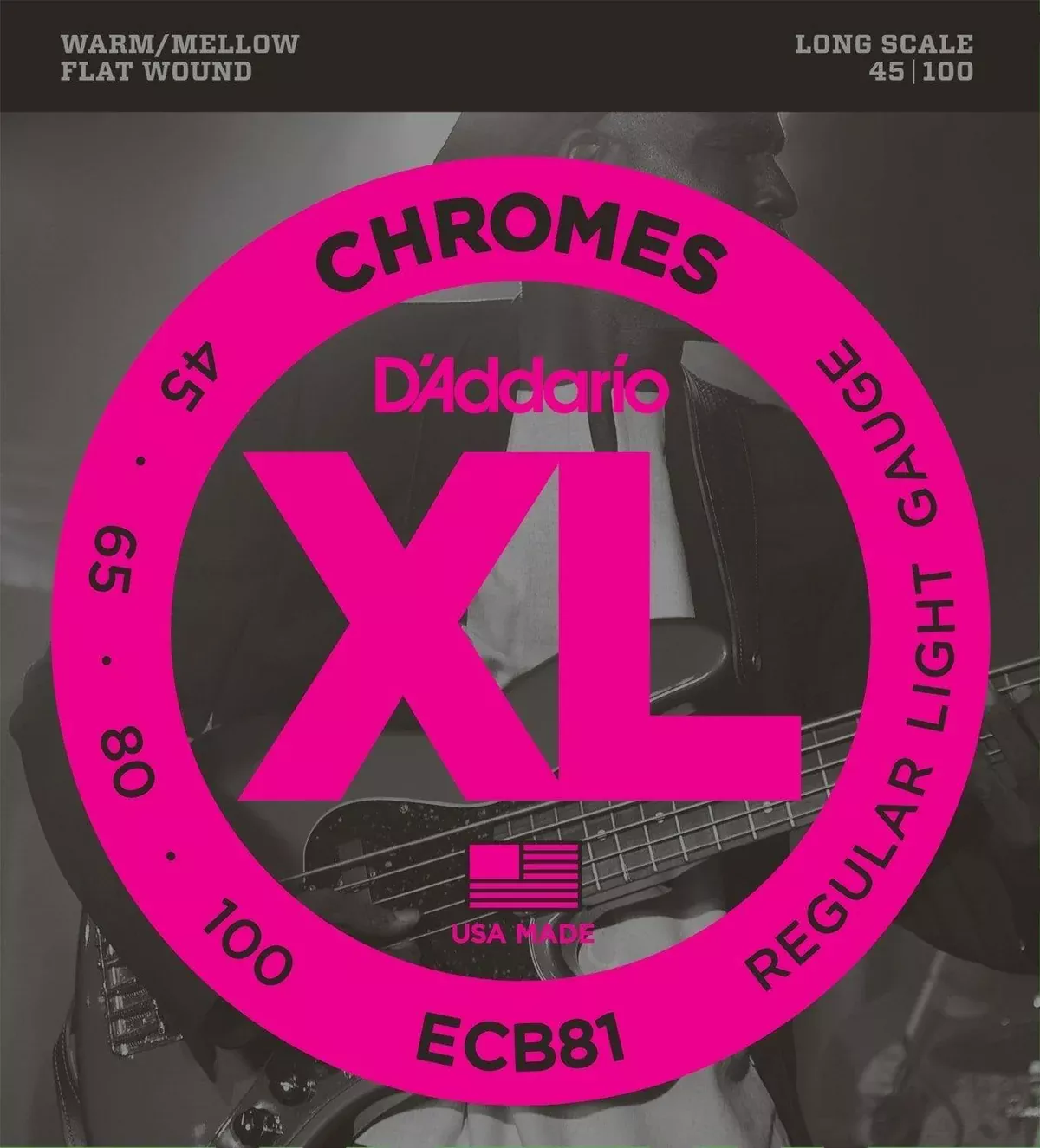 D’Addario ECB81-String Chromes Wound Electric Bass Strings, Light, 45-100, Long Scale
