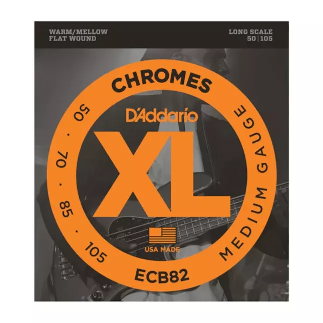 D’Addario ECB82 XL Chromes Flat-Wound Bass Strings, Medium 50-105, Long Scale