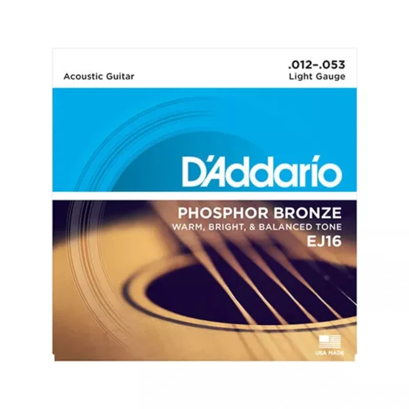 D'Addario EJ16 Phosphor Bronze Acoustic Guitar Strings, Light 12-53
