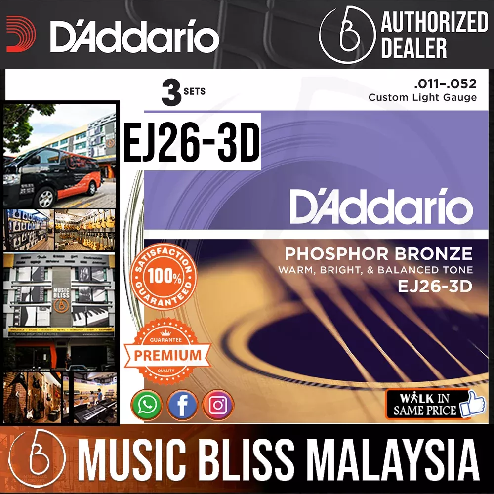 D’Addario EJ26 Phosphor Bronze Custom Light Acoustic Strings 3-Pack