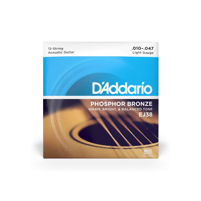 D’Addario EJ38 Phosphor Bronze 12-string Acoustic Guitar Strings – .010-.047 Light