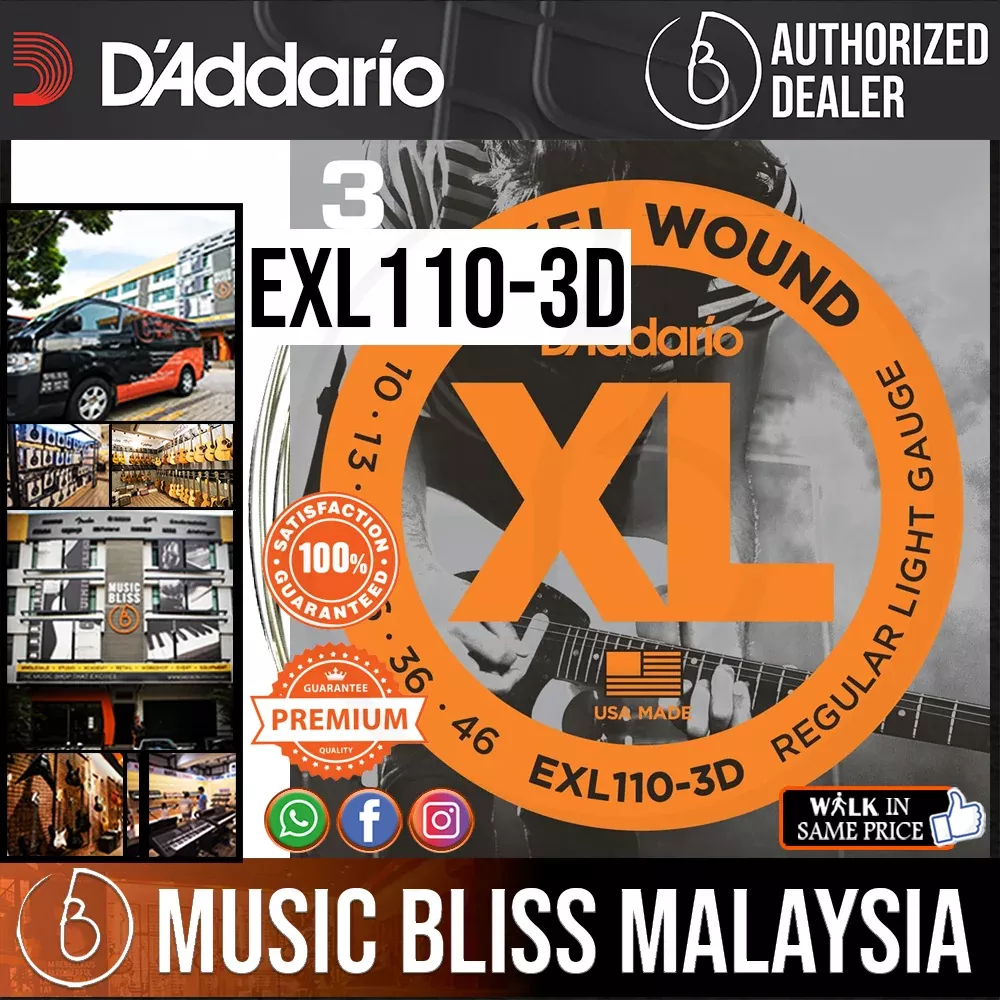 D’Addario EXL110-3D Nickel Wound Electric Strings -.010-.046 Regular Light 3-Pack
