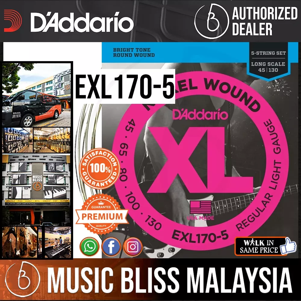 D'Addario EXL170-5 Regular Light Nickel Wound 5-string Long Scale Bass Strings - .045-.130