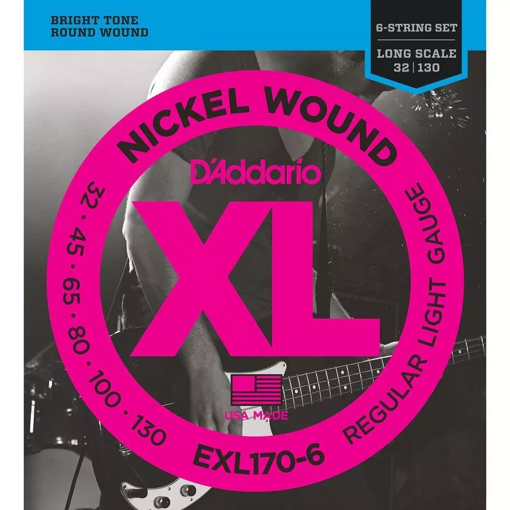 D’Addario EXL170-6 6-String Nickel Wound Bass Guitar Strings, Light, 32-130, Long Scale