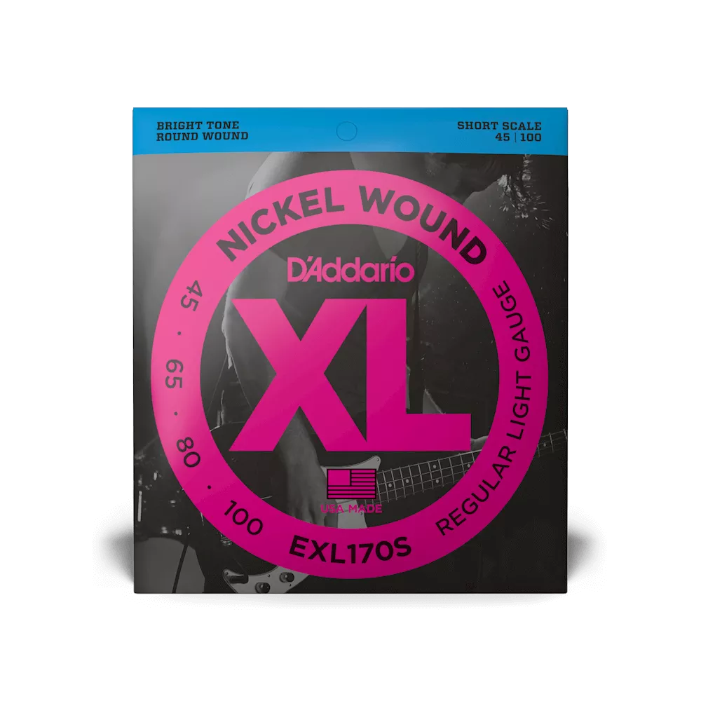 D’Addario EXL170S Nickel Wound Bass Guitar Strings – .045-.100 Regular Light, Short Scale