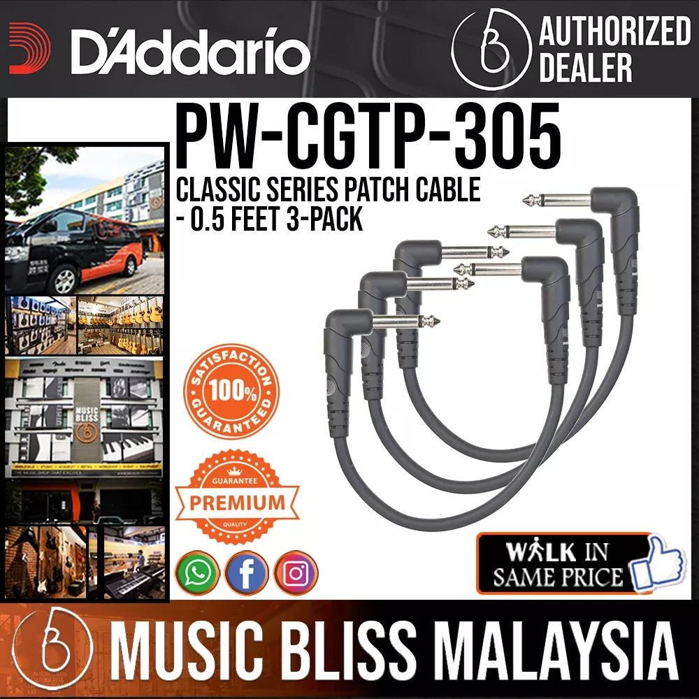 D’Addario PW-CGTP-305 Classic Series Patch Cable – 0.5 feet, 3-Pack