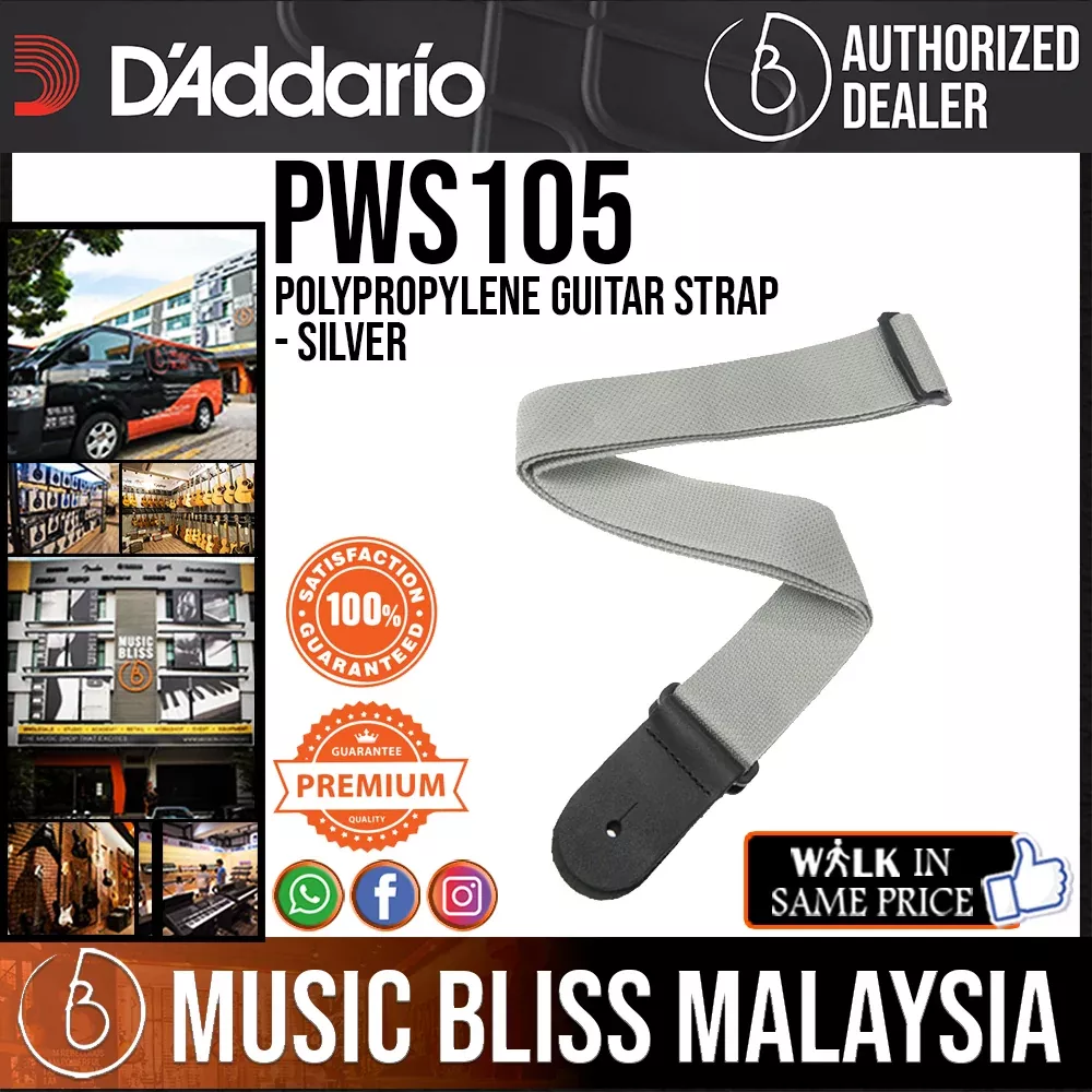 D’Addario PWS105 Polypropylene Guitar Strap – Silver