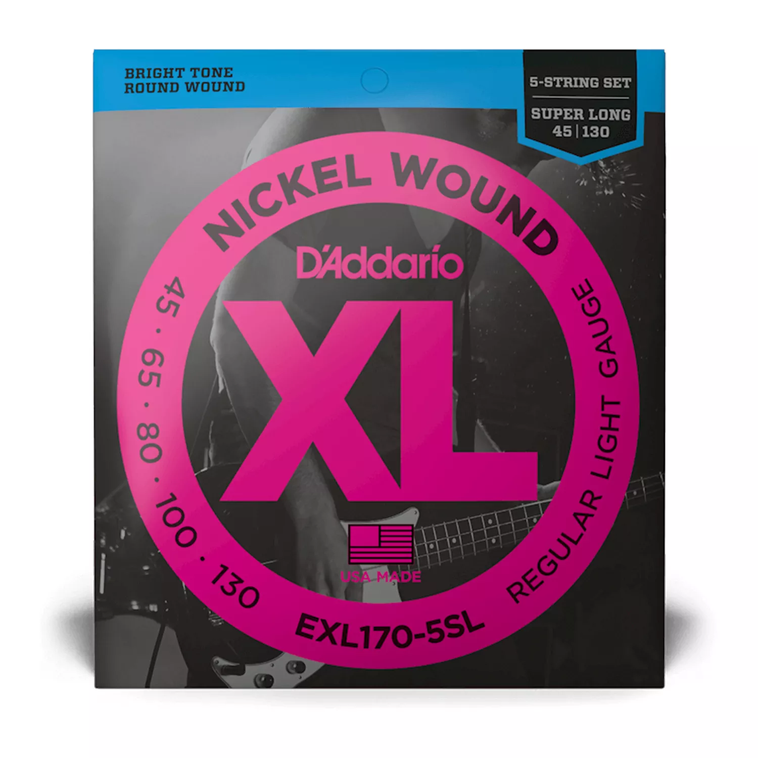 D'Addario XL Nickel 45-130 Regular Light, Super Long Scale 5-String Bass Strings