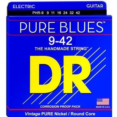 DR Strings PHR-9 Pure Blues Pure Nickel Electric Guitar Strings -.009-.042 Light