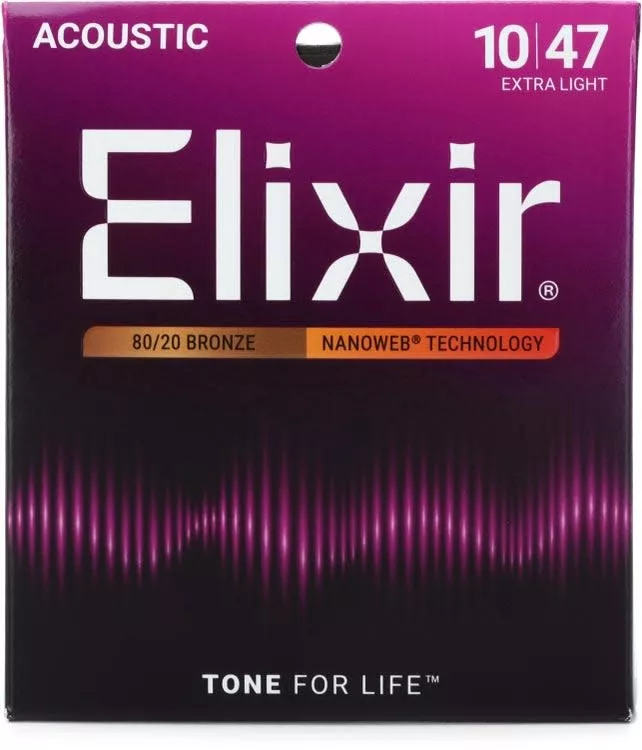 Elixir 11002 80/20 Nanoweb Extra Light Acoustic Strings, 10-47 Gauge