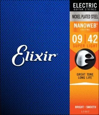 Elixir 12002 Electric Nickel Plated Super Light Nanoweb Guitar Strings - 9-42 Gauge