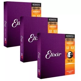 Elixir 16052 Nanoweb Light Acoustic Guitar Strings 3 Sets
