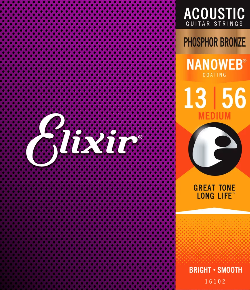 ELIXIR 16102 NANOWEB PHOSPHOR BRONZE ACOUSTIC GUITAR STRINGS 013 - .056 - 16102