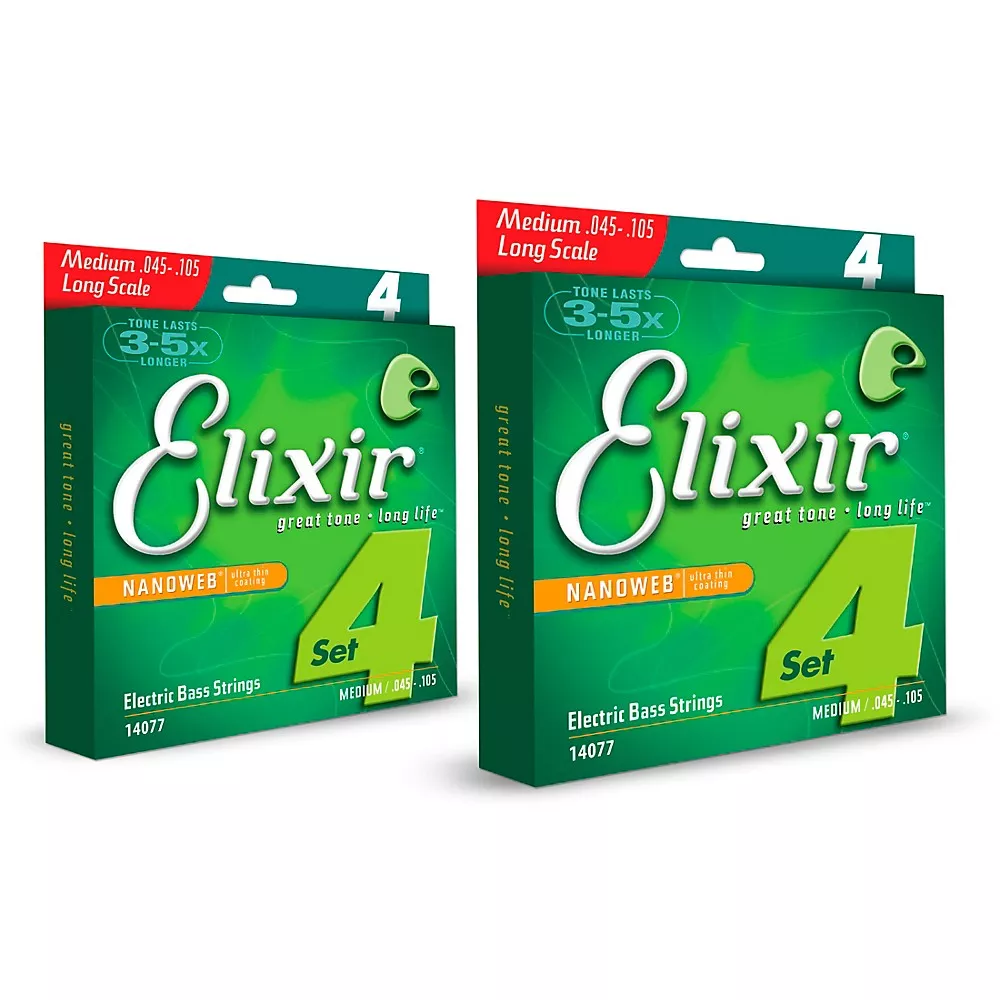 Elixir Nickel-Plated Steel 4-String Bass Strings with NANOWEB Coating, Long Scale, Light (.045-.105)