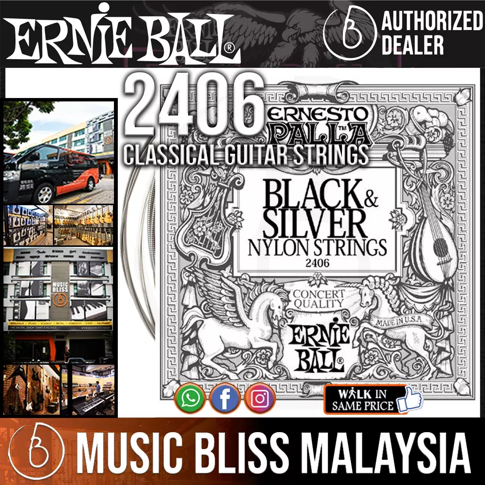 Ernie Ball 2406 Ernesto Palla Black & Silver Nylon Classical Guitar Strings – Medium Tension (28-42)