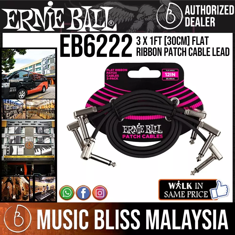 Ernie Ball 6222 3 x 1ft [30CM] Flat Ribbon Patch Cable Lead