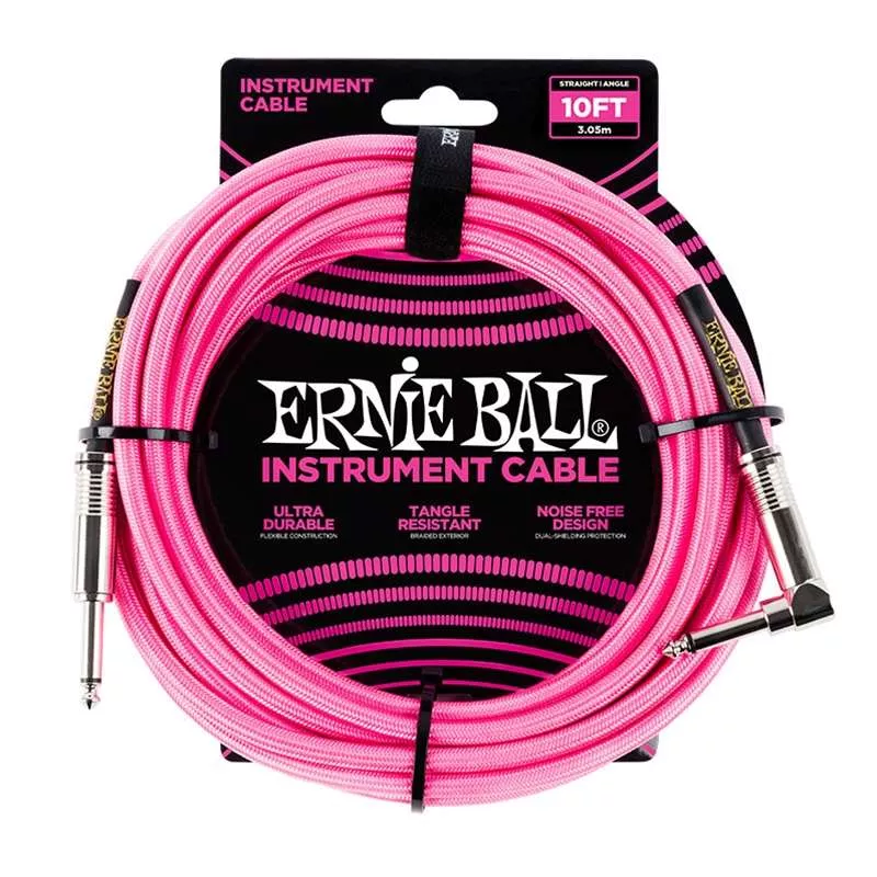 Ernie Ball Braided Instrument Cable – 10ft Neon Pink