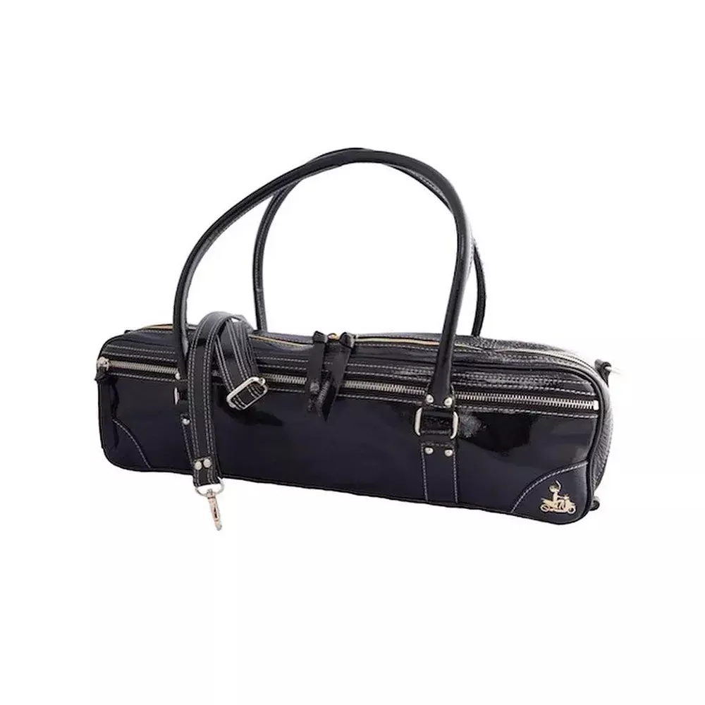 Fluterscooter Black Patent Leather Flute Bag