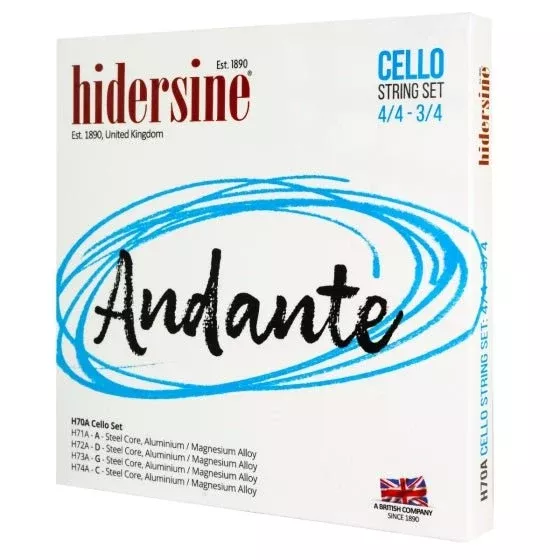 Hidersine Andante Cello Strings 4/4–3/4 – Individual A, D, G, C Strings & Full Set