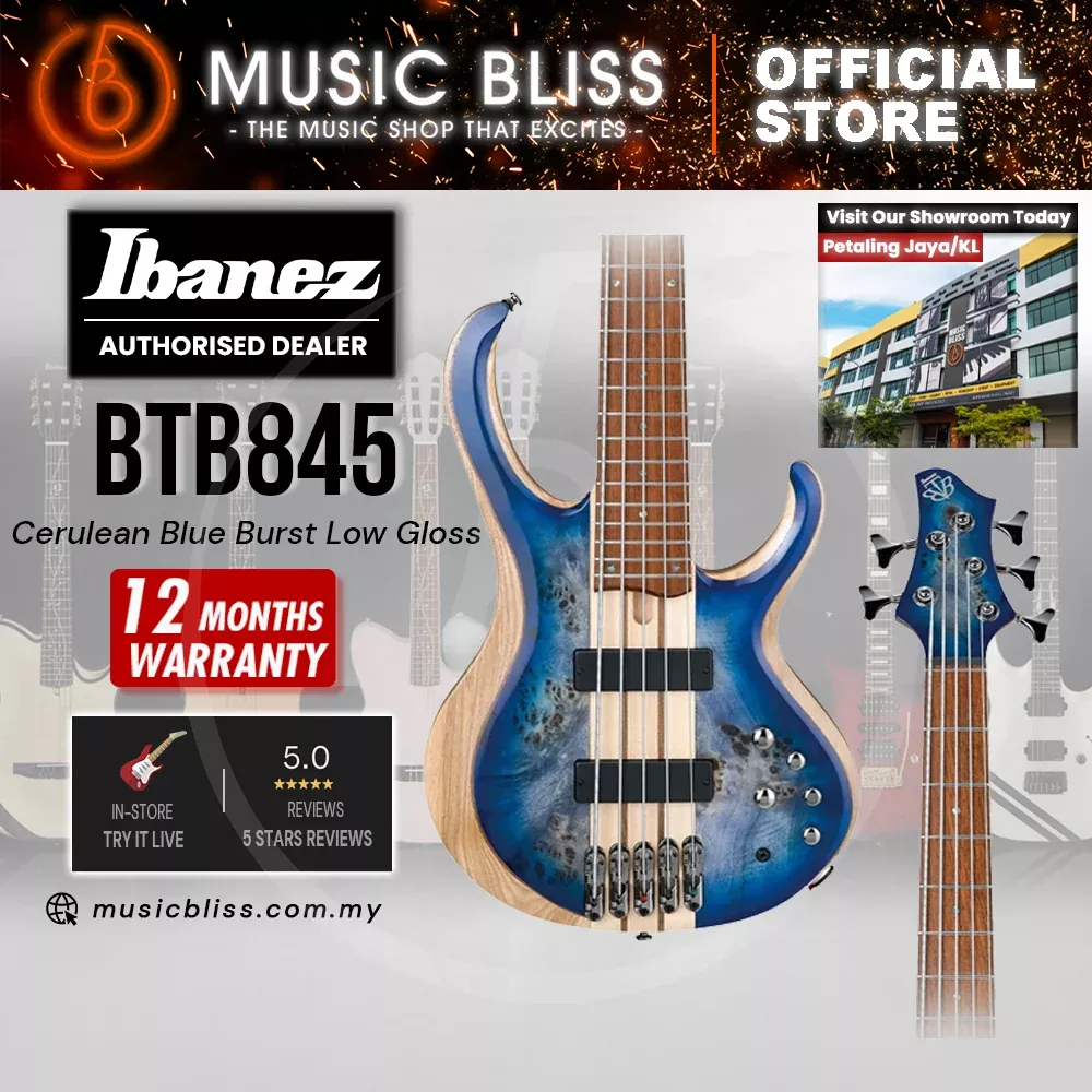 Ibanez Standard BTB845 Electric Bass Guitar – Cerulean Blue Burst Low Gloss (BTB845-CBL)