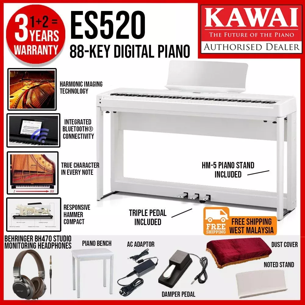 Kawai ES-520 Portable Digital Home Piano – White