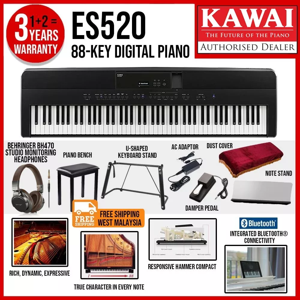 Kawai ES-520 Portable Digital Piano – Black