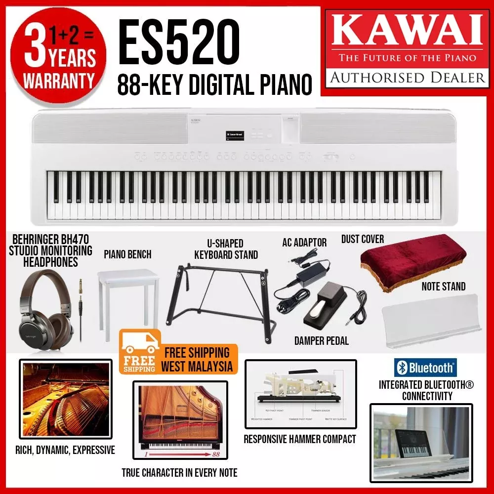 Kawai ES-520 Portable Digital Piano – White