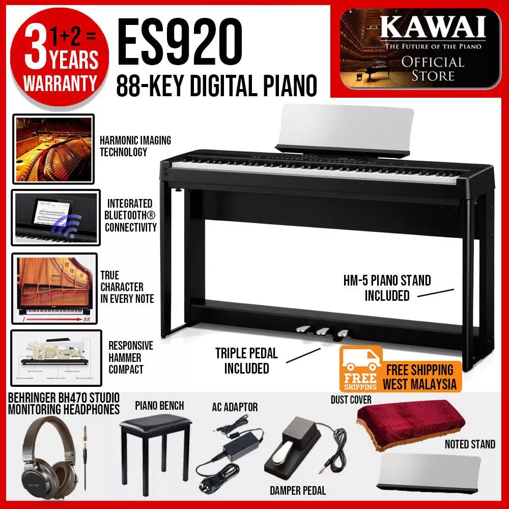 Kawai ES-920 Portable Digital Home Piano – Black