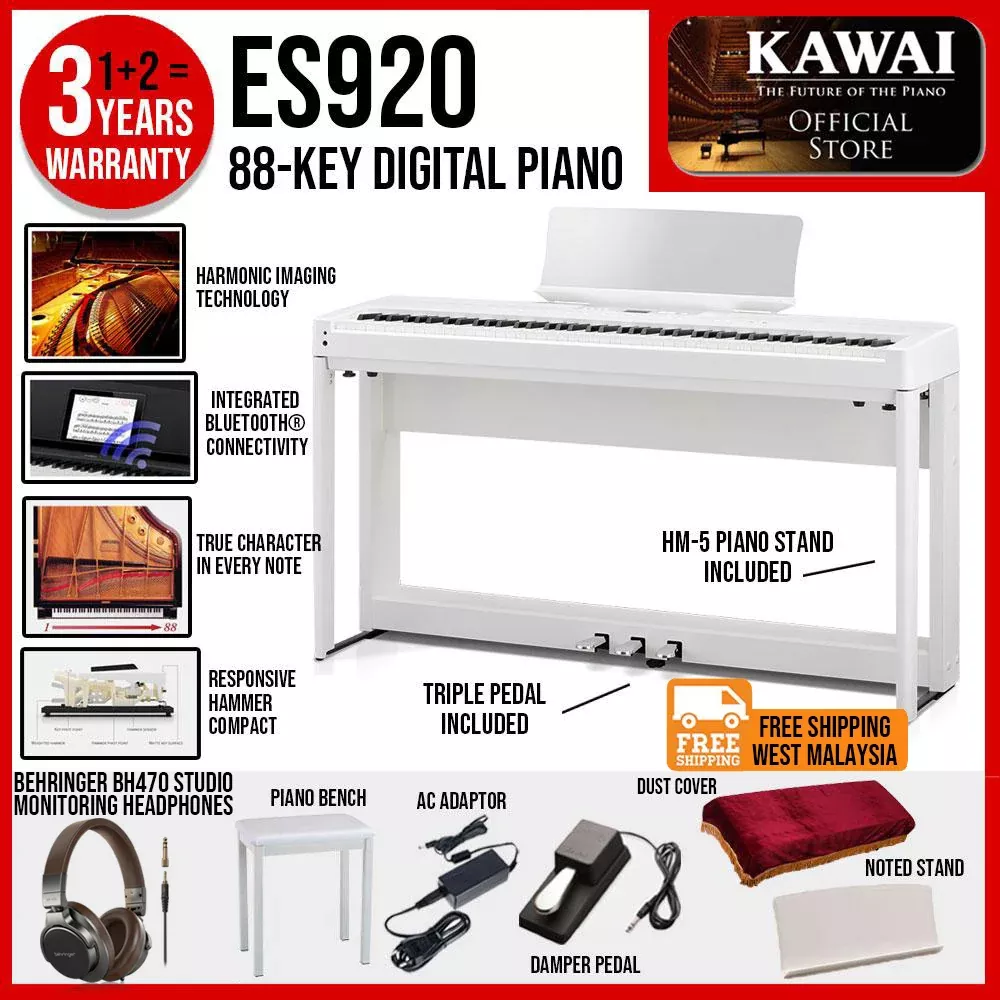 Kawai ES-920 Portable Digital Home Piano – White