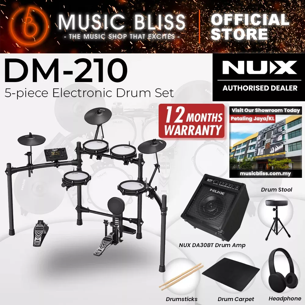 NUX DM-210 5-Piece Digital Electronic Drum with Full Mesh Head