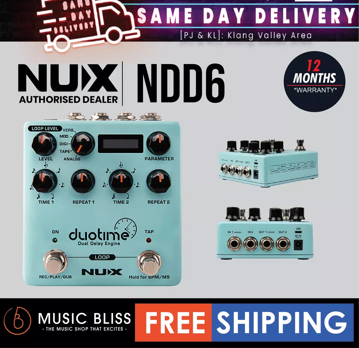 NUX NDD6 Verdugo SRS Duo Time Dual Delay Pedal