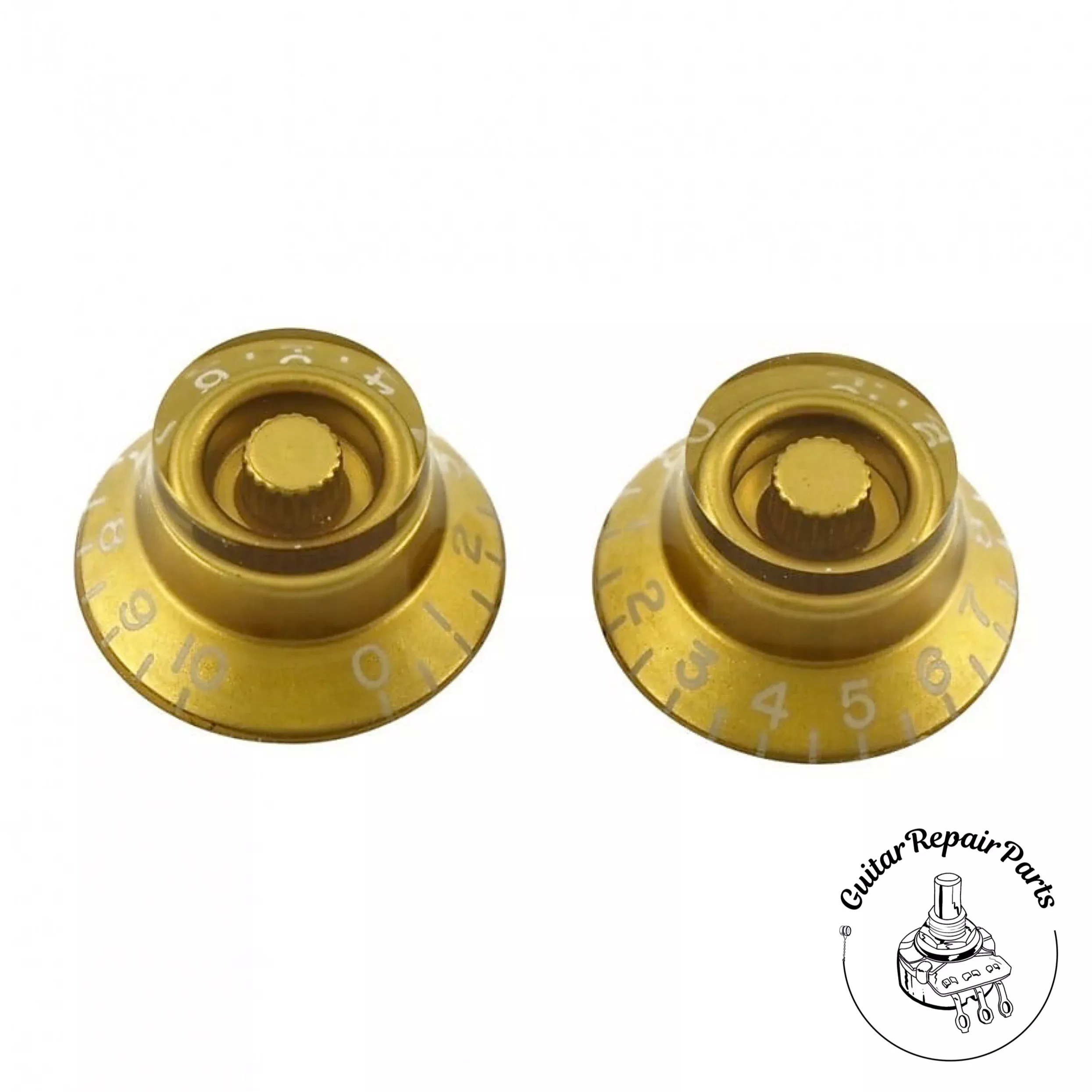 Plastic Top Hat Bell Knobs, Fits Fine-Splined Split-Shafts (2 pcs) - Gold