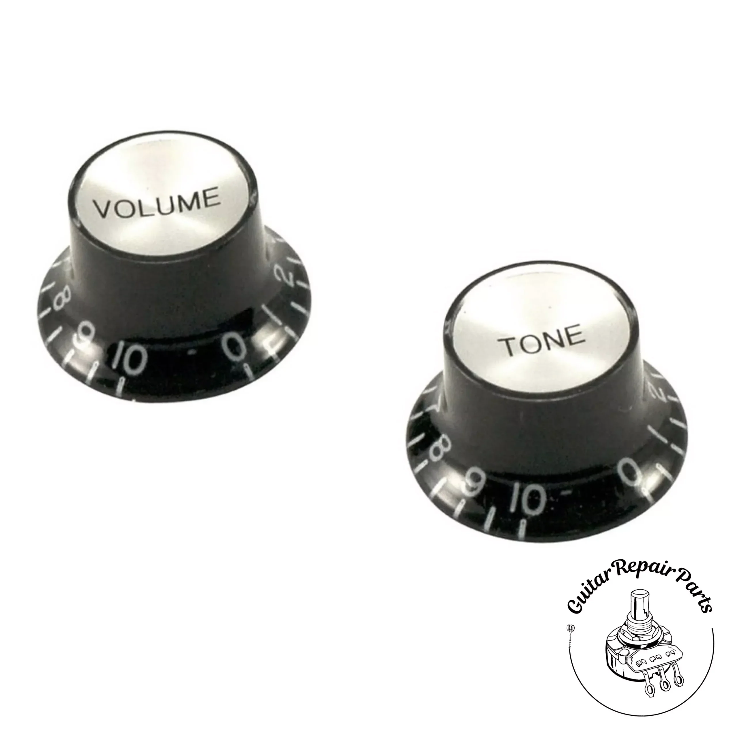 Plastic Top Hat Reflector Bell Knobs (1 vol / 1 tone) -Black / Silver
