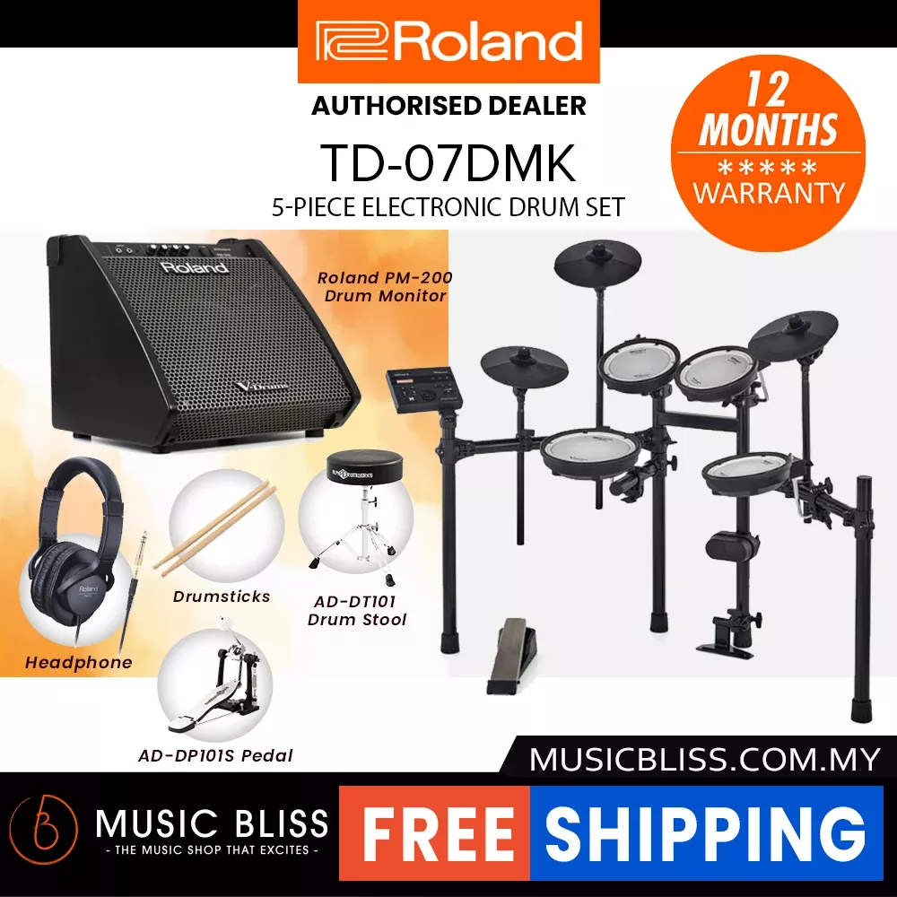Roland V-Drums TD-07DMK Electronic Drum Set with RH-5 Headphone, Kick Pedal, Throne and Drumsticks