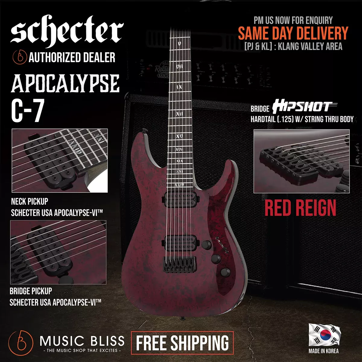 Schecter C-7 Apocalypse 7-string Electric Guitar – Red Reign [MIK]