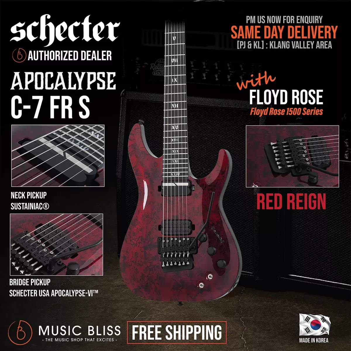 Schecter C-7 FR-S Apocalypse 7-string Electric Guitar – Red Reign [MIK]